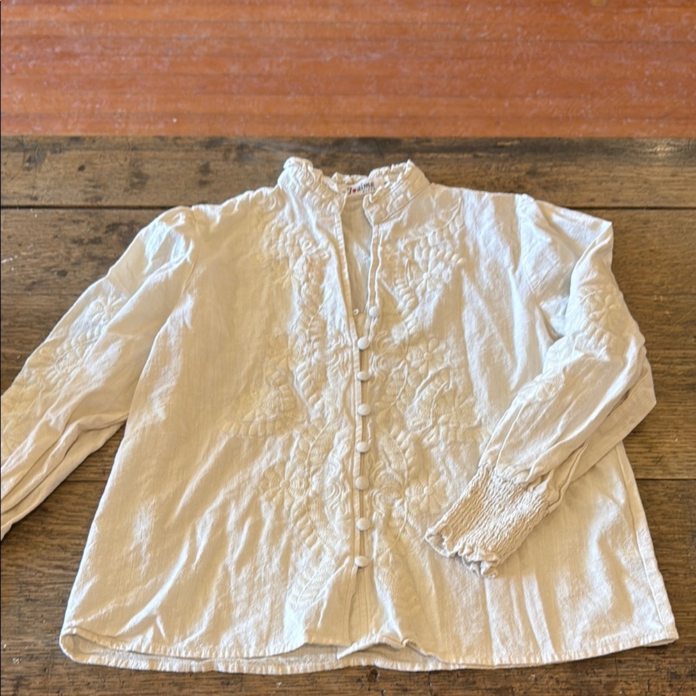 Cream Button Down Shirt with Textured Fabric